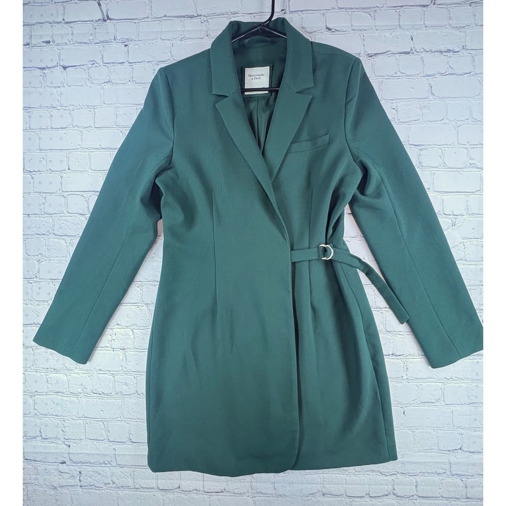 Abercrombie & Fitch Blazer Dress Women Medium Tall Forest Green Good Wrap Buckle